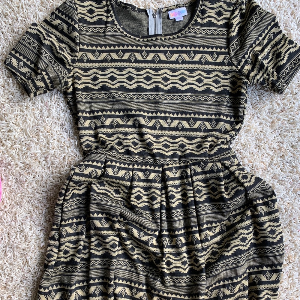 LuLaRoe Gold Black Striped Amelia Empire Waist